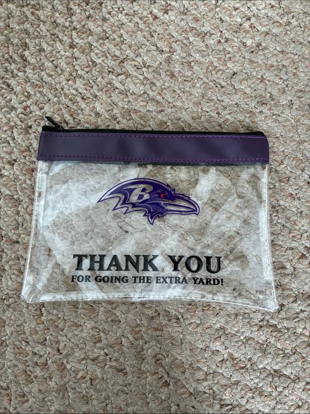 NFL Clear Mini Bag with Purple Trim and Black Text